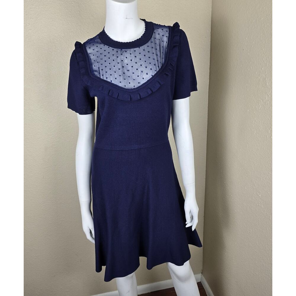 Draper James NWOT Sheer Yoke A-Line Sweater Dress Nassau Navy, Medium - Picture 4 of 10